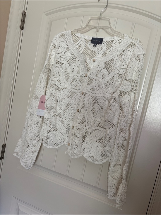 Hudson Gray Sweaters - Hudson Gray White Crochet Cardigan